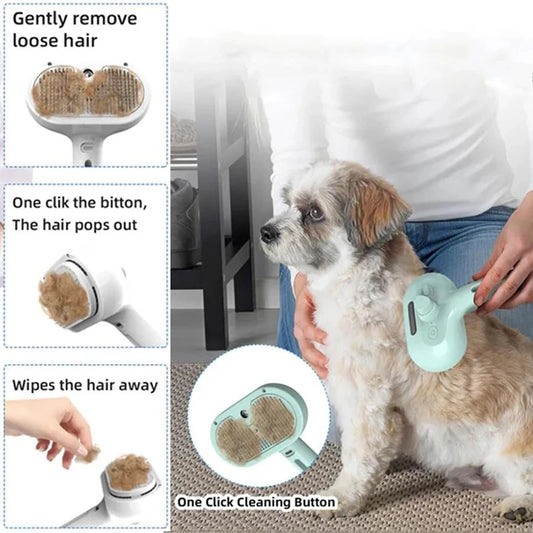 Steam Pet Grooming Brush — Effortless Fur Removal