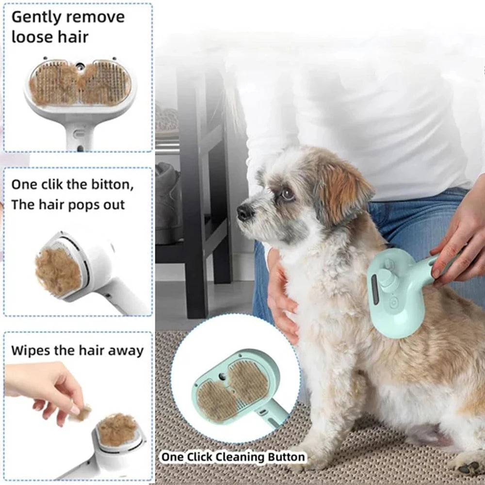 Steam Pet Grooming Brush — Effortless Fur Removal